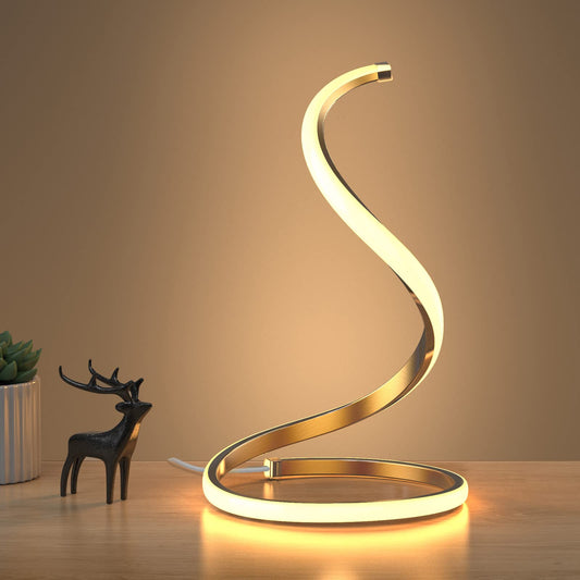 NUÜR LED Table Lamps Set of 2, Gold Bedside Table Lamps, Nightstand Table Lamp, Touch Control,Stepless Dimmable, Curved Art Decorative Table Lamp for Living Room Bedroom Office Home