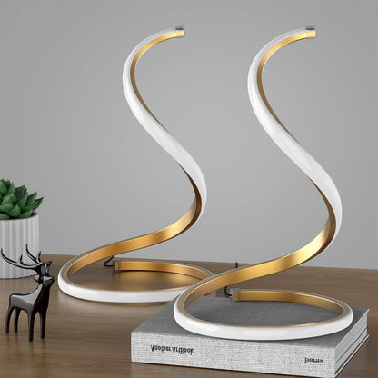 NUÜR LED Table Lamps Set of 2, Gold Bedside Table Lamps, Nightstand Table Lamp, Touch Control,Stepless Dimmable, Curved Art Decorative Table Lamp for Living Room Bedroom Office Home