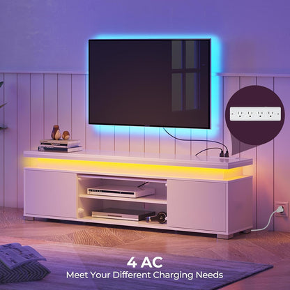 LED Media Console with Integrated Charging Station