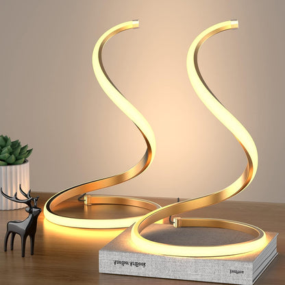 NUÜR LED Table Lamps Set of 2, Gold Bedside Table Lamps, Nightstand Table Lamp, Touch Control,Stepless Dimmable, Curved Art Decorative Table Lamp for Living Room Bedroom Office Home