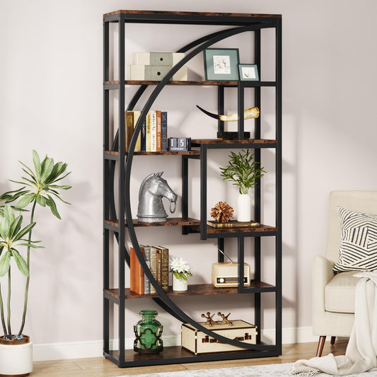 Tribesigns Bookshelf, Industrial 5-Tier Etagere Bookcase, 70.8 inch Tall Bookshelf with 8 Open Storage Shelf, Book Shelf Display Tack Shelving Unit for Home Office Living Room, Vintage Grey