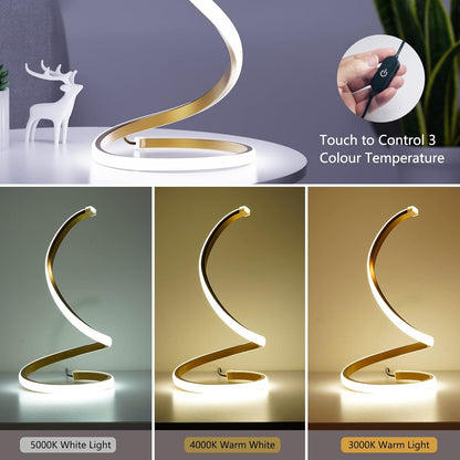 NUÜR LED Table Lamps Set of 2, Gold Bedside Table Lamps, Nightstand Table Lamp, Touch Control,Stepless Dimmable, Curved Art Decorative Table Lamp for Living Room Bedroom Office Home