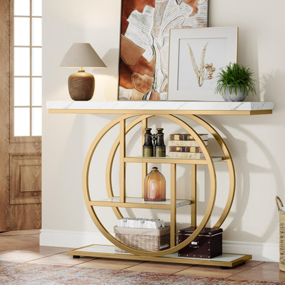 Geometric Woodgrain Etagere Console with Rustic Finish