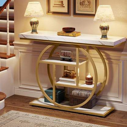 Geometric Woodgrain Etagere Console with Rustic Finish