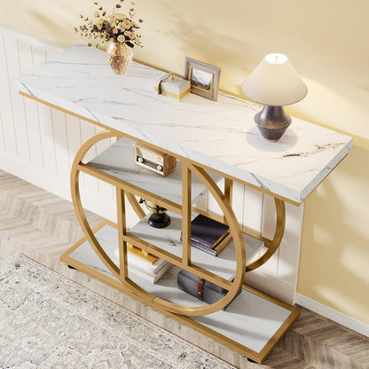 Geometric Woodgrain Etagere Console with Rustic Finish