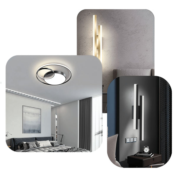 Modern home decor collage – lighting and interiors